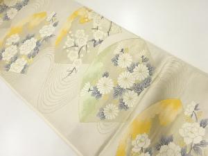 アンティーク　地紙に菊・梅・牡丹模様織出し袋帯（材料）